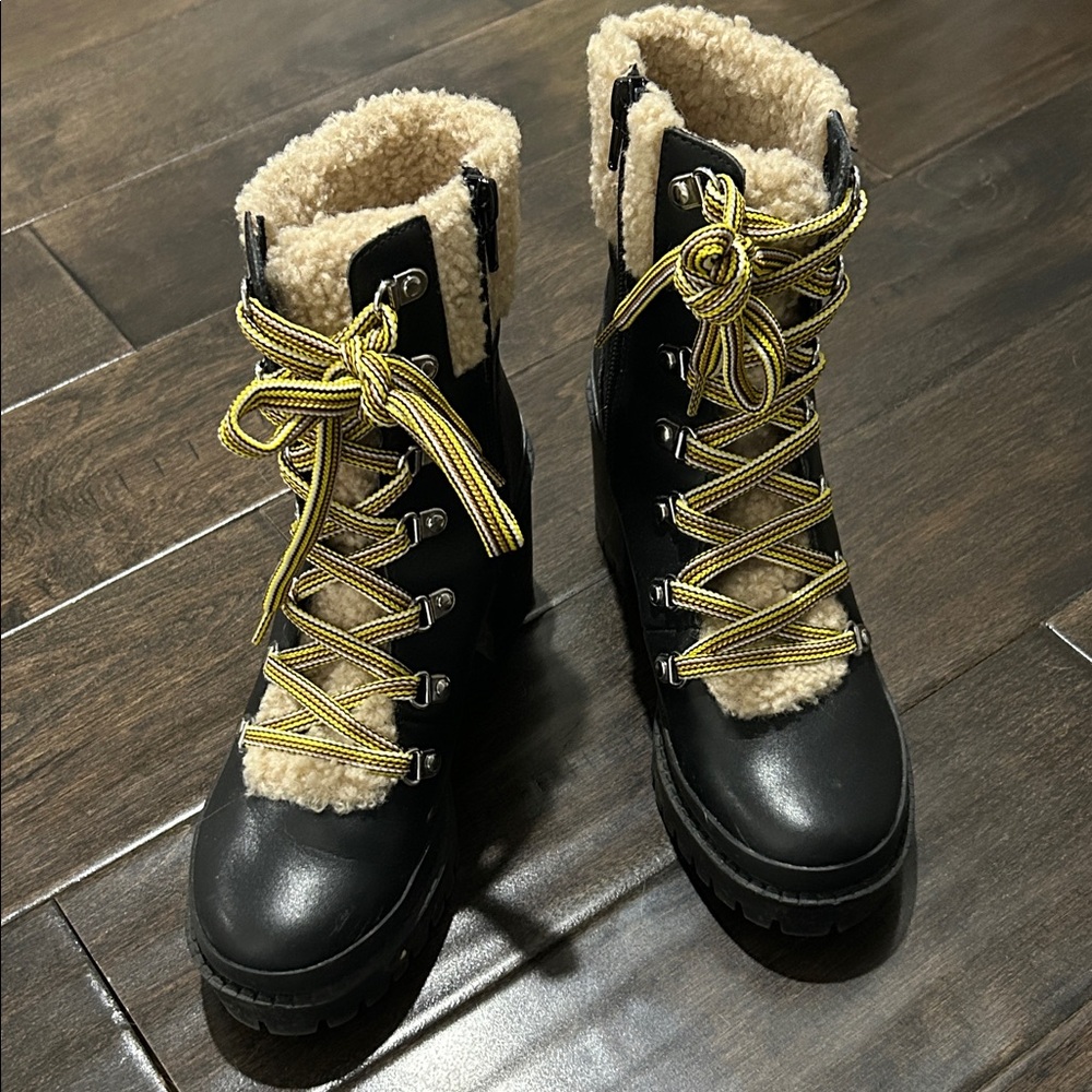 Steve Madden Black and Tan Winter Boots